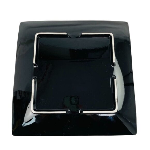 Large Black Ceramic Platter Plate White Glossy Square Abstract Art u - Picture 3 of 4